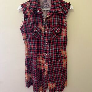 Plaid Sleeveless Shirt Dress